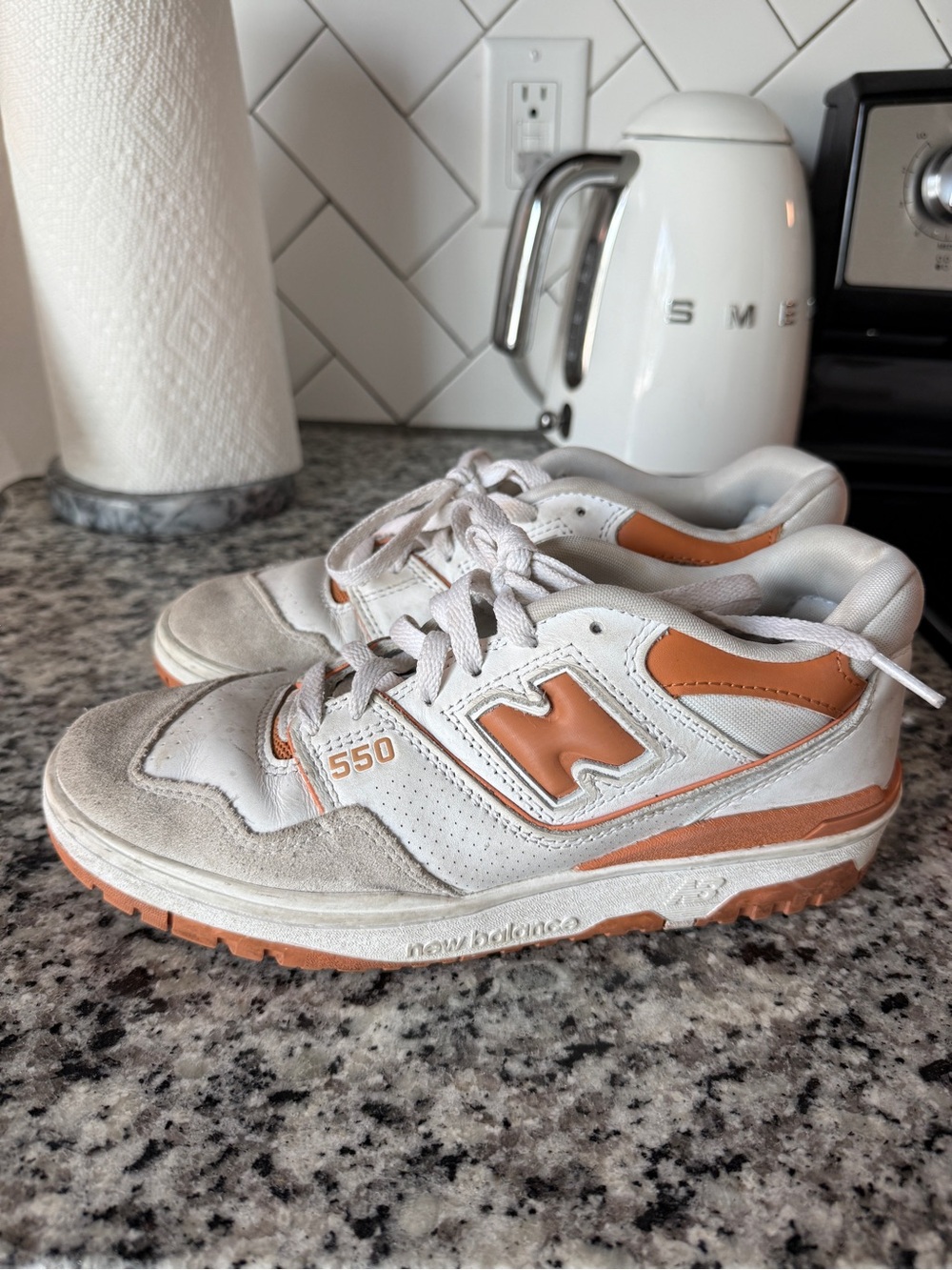 New Balance 550 White and Orange Low-Top Sneakers